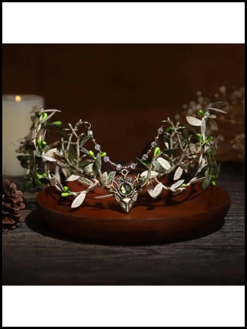Handmade Forest Leaf Crown Elf Woodland Headpiece with Rhinestone Tassel for